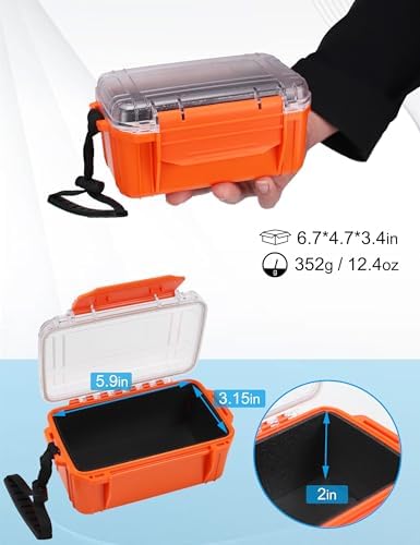 Hlotmeky Small Waterproof Box Dry Box - Floating Waterproof Containers with Padding & Clear Top, Protective Case Small Watertight Storage Box for Kayak Boat Orange Micro Case - Image 2