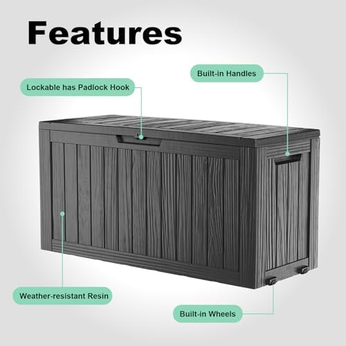 EasyUp 150 Gallon Resin Deck Box, Waterproof Outdoor Storage Box, Black - Image 4