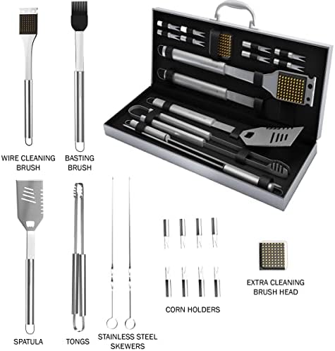 Home-Complete 18-piece BBQ Grill Set, 16-pc Stainless Steel Barbecue Tools Kit with Aluminum Case and 2-Pack BBQ Grill Mats - Image 4