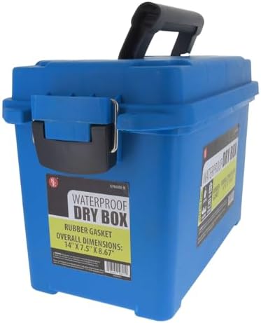 SE Waterproof Dry Box with Detachable Lid – 14" x 7.5" x 8.67" Blue Storage Case with Rubber Gasket Seal, Snap Closures & Handle for Camping, Boating, Fishing Gear & Outdoor Protection by SE