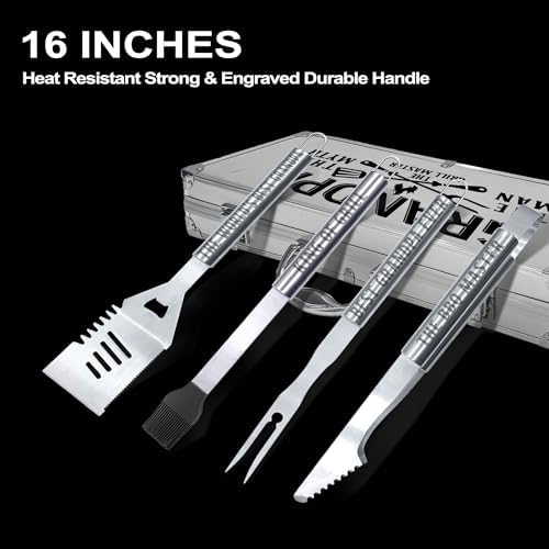 Grandpa Gifts, Gifts for Grandpa Fathers Day from Grandkids - Heavy Duty Grilling Accessories Kit for Backyard BBQ, Thick Stainless Steel Grill Utensils with Non-Slip Handle Tool Birthday - Image 2