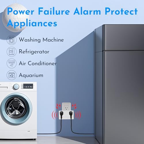 Power Failure Alarm with 2 Socket,80-110dB Adjustable Freezer Alarm with 4 Siren,Power Loss Alert with LED Indicator,Blackout Alert for GFI/GFCI Trips,Refrigerator,Aquarium Air Pump - Image 2