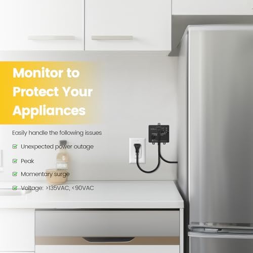 Ortis Refrigerator Surge Protector & Power Failure Alarm, Protects Against Voltage Abnormalities, with LED Indicator Light & 110dB Alarm, Ideal for Refrigerators, Freezers, and Sewage, Black - Image 2