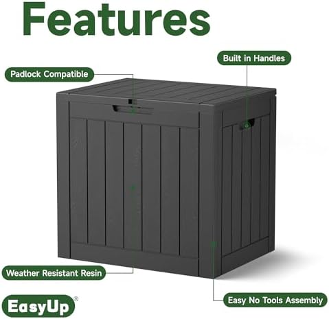 EasyUp Outdoor Storage Box 38 Gallon Waterproof Resin Deck Boxes, Black - Image 3