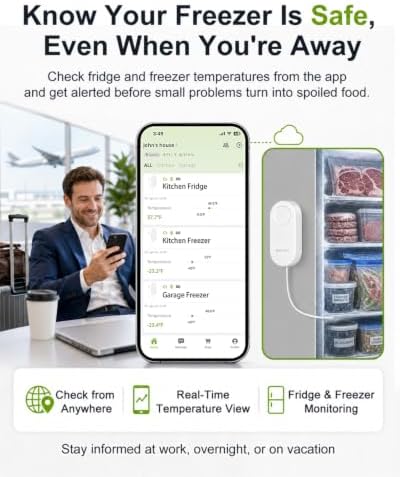 MOCREO WiFi Freezer Thermometer with Freezer Alarm, Screen Display, App Email Buzzer Alerts, Power Outage Alert, Ultra-Flat Probe, 2 Sensors, Remote Temperature Monitor for Home Kitchen Garage - Image 3