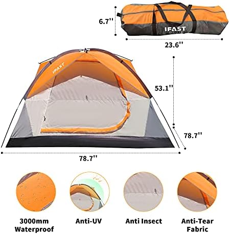 IFAST 2/6 Family Camping Tents, Outdoor Double Layers Waterproof Windproof with Top Roof Rainproof and Large Mesh Windows Portable Easy Set Up Camping Gear with Carry Bag for All Seasons - Image 2