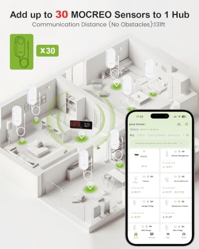 MOCREO WiFi Freezer Thermometer Alarm with Digital Monitor Hub, App and Email Alerts, 2-Year Data Export, No Subscription Fee, 2 Remote Temperature Sensors for Home Refrigerator, Fridge, Freezer - Image 6
