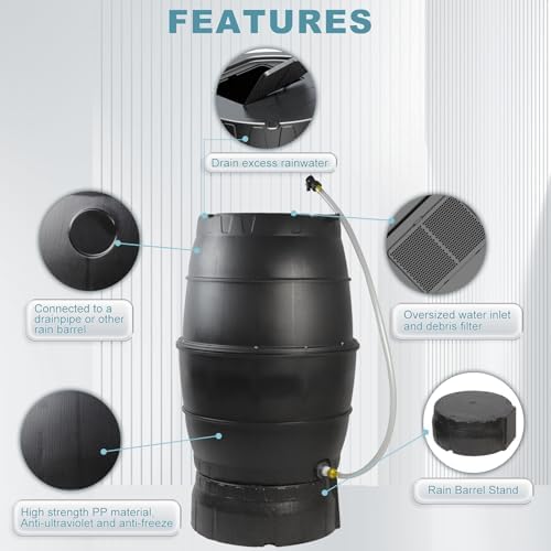 SQUEEZE master 50 Gallon Rainwater Collection Barrel with Stand-BPA Free Home Rain Catcher with Outlet Hose-Flatback Designed Water Storage Collection Barrel for Gardens and Plants - Image 2