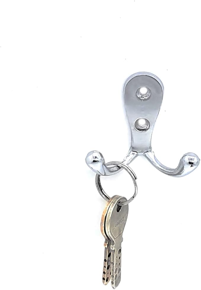 FAPBADRI Multipurpose Hooks, Used to Hang Clothes, Bags, Coats, Curtain Hold Backs, Keys, Colour - Silver, Material - White Metal, Screws and Wallplugs Included, Pack of 4 Pieces