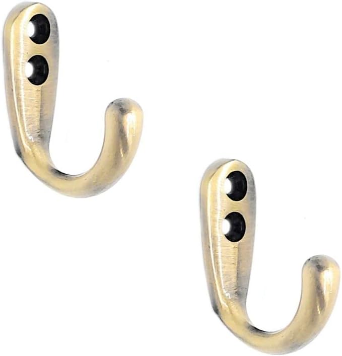 FAPBADRI Multipurpose Hooks, Used to Hang Clothes, Bags, Coats, Curtain Hold Backs, Keys, Antique Gold Colour, Material - White Metal, Screws and Wallplugs Included, Pack of 2 Pieces