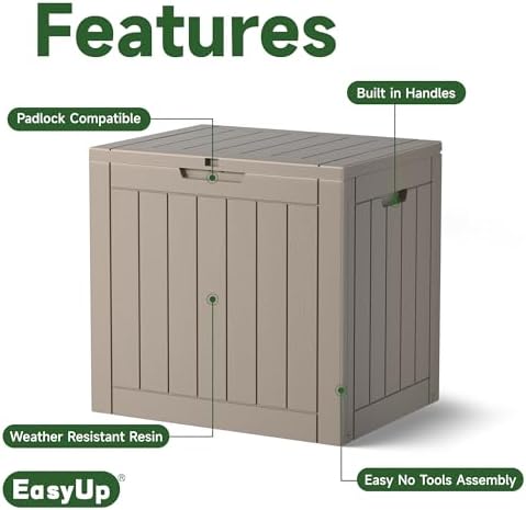 EasyUp Outdoor Storage Box 38 Gallon Waterproof Resin Deck Boxes, Grey - Image 4