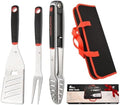 BBQ Tools Set, 4 PCS Heavy Duty Stainless Steel Spatula, Fork, Tongs with Portable Bag, Essential Accessories for Barbecue Outdoor Grill, Grilling Gifts for Men Dad Camp Chef by CuCut