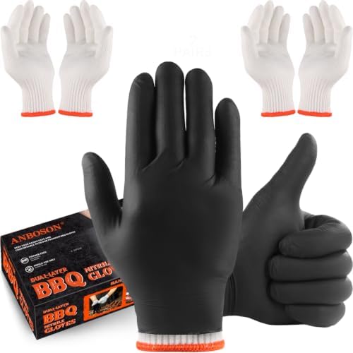 BBQ Gloves Disposable, 6Mil Nitrile Gloves for Cooking Grilling Smoking by WELCOMEANBOSON