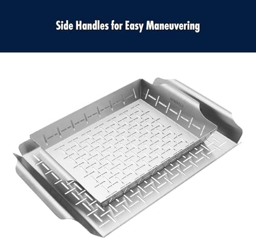 HENCKELS BBQ 2-pc Stainless Steel Grill Topper and Basket Set, Heavy-Duty Grilling Trays with Perforated Design, Easy-Grip Handles, Ideal for Vegetables, Seafood, and Small Foods - Image 6