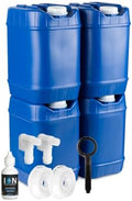 5-Gallon Stackable Water Storage Containers with Lids, Emergency Water Storage Kit Including Spigots, Wrench, and Water Preserver, 20 Gallons by SaratogaFarms