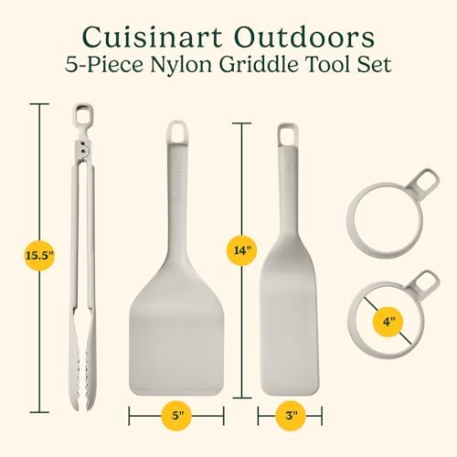Cuisinart 5-Piece Nylon Griddle Tool Set with Spatula, Griddle Spatula, Locking Tongs & 2 Silicone Egg Rings, Flat Top Grill Accessories for Electric Grills, Great for BBQ, Tailgating, Camping - Image 5