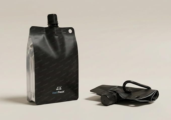 BellFlask - 15 oz. Flask, Patented, Flexible, Metal-Free, Reusuable, Plastic, BPA-Free with Carabiner Clip and Filling Funnel
