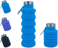Collapsible Water Bottles 12oz, Odorless BPA-Free Silicone, Leak-Proof Foldable Reusable Bottle - Perfect for Travel Sports Gym Hiking Camping Cycling - Light Blue