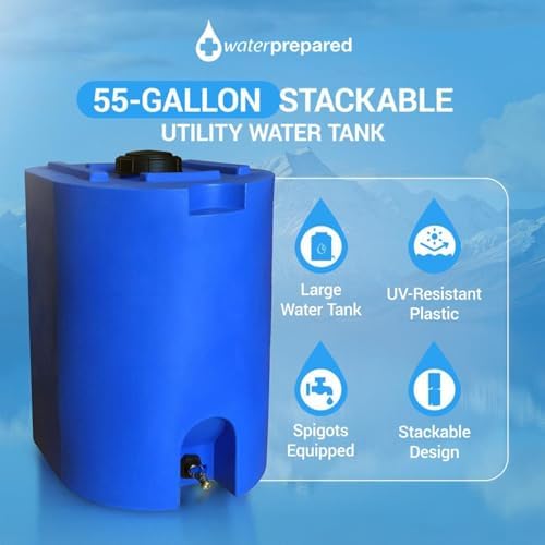 WaterPrepared 55 Gallon Unique Stackable Utility Water Tank, Blue - Image 2