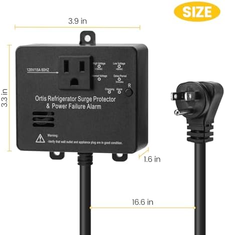 Ortis Refrigerator Surge Protector & Power Failure Alarm, Protects Against Voltage Abnormalities, with LED Indicator Light & 110dB Alarm, Ideal for Refrigerators, Freezers, and Sewage, Black - Image 6