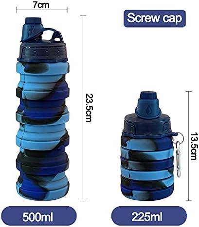 Collapsible Water Bottles 2 pack Travel Water Bottle 500ML Silicone Water Bottles. (Blue Camouflage +Yellow Camouflage)