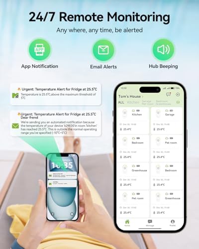 MOCREO WiFi Remote Refrigerator Thermometer, 1/3 Mile Long Range Freezer Alarm, IP66 Waterproof, App Email Alert, with Digital Monitor Hub, 1 Smart Wireless Temperature Sensor for Kitchen, Fridge, RV - Image 4