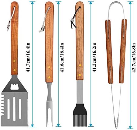 IMAGE Wooden BBQ Accessories Grill Sets,Stainless Steel BBQ Grill Tools Utensils Set for Outdoor Grilling, Cooking, Backyard Barbecue & Camping Gift for Man Dad Women Barbecue Enthusiasts Set of 4 - Image 3