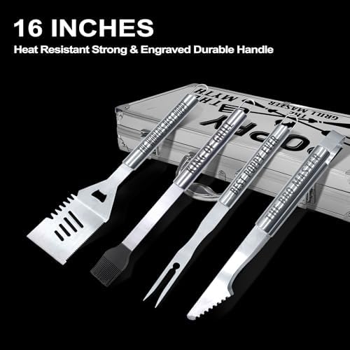 Poppy Gifts, Poppy Gifts for Grandpa from Grandkids Fathers Day Heavy Duty Grilling Accessories Kit for Backyard BBQ, Thick Stainless Steel Grill Utensils with Non-Slip Handle Tool for Man on Birthday - Image 3