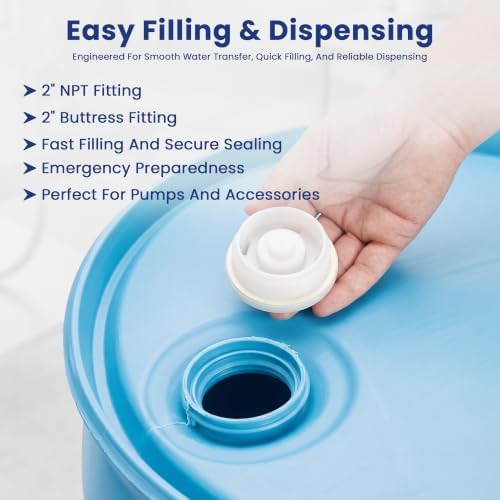 55 Gallon Water Storage Barrel, BPA Free, Emergency Water Supply - Eco Friendly - Made in USA (TRANSLUCENT WHITE) - Image 6