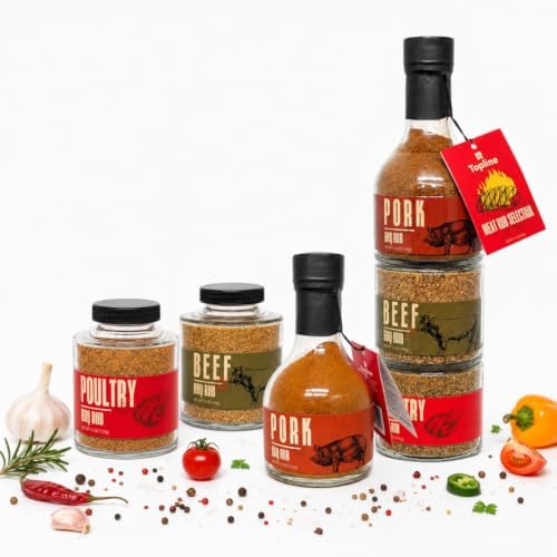 Topline BBQ Rub Gift Set for Men – Pork, Beef & Poultry Meat Seasoning Trio, Dry Rub Spice for Grilling, Smoking & Cooking Steak, Rib, Brisket & Chicken, Barbecue Grill Master Father’s Day Gift, Dad by Topline