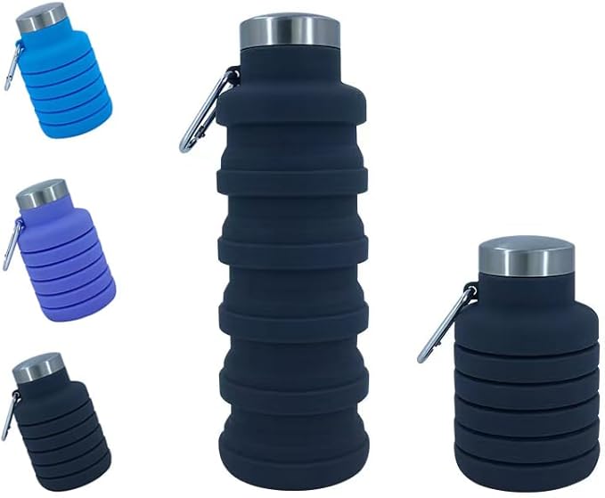 Collapsible Water Bottles 24oz, Odorless BPA-Free Silicone, Leak-Proof Foldable Reusable Bottle - Perfect for Travel Sports Gym Hiking Camping Cycling - Dark Gray