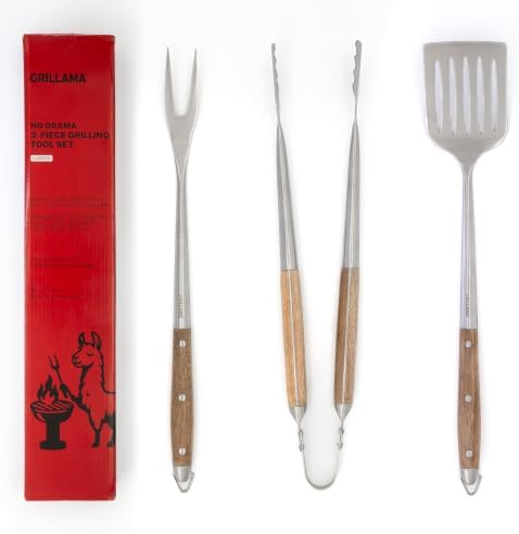 3-Piece Heavy-Duty BBQ Tool Set, 18-Inch, Acacia Handles by Unknown