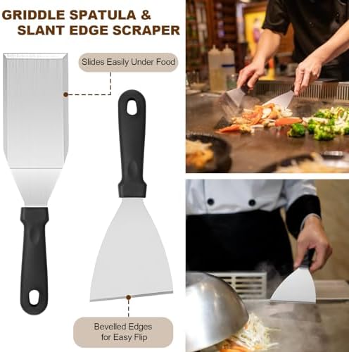14PCS Griddle Accessories Kit, Flat Top Grill Accessories Set for Blackstone and Camp Chef, Grill Spatula Set with Enlarged Spatulas, Scraper for Outdoor Barbecue - Image 5