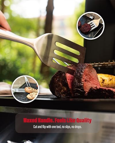 Heavy-Duty ​Dikela Wooden BBQ Grilling Tools Set. Extra Thick Stainless Steel Multi-Function Spatula, Fork & Tongs | Essential Accessories for Barbecue & Grill. Ideal Gift for Father - Image 5
