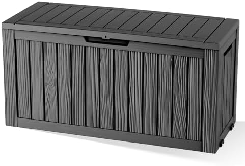 EasyUp 150 Gallon Resin Deck Box, Waterproof Outdoor Storage Box, Black by EASYUP
