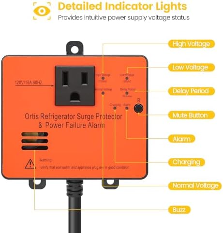 Ortis Refrigerator Surge Protector & Power Failure Alarm, Protects Against Voltage Abnormalities, with LED Indicator Light & 110dB Alarm, Ideal for Refrigerators, Freezers, and Sewage - Image 5