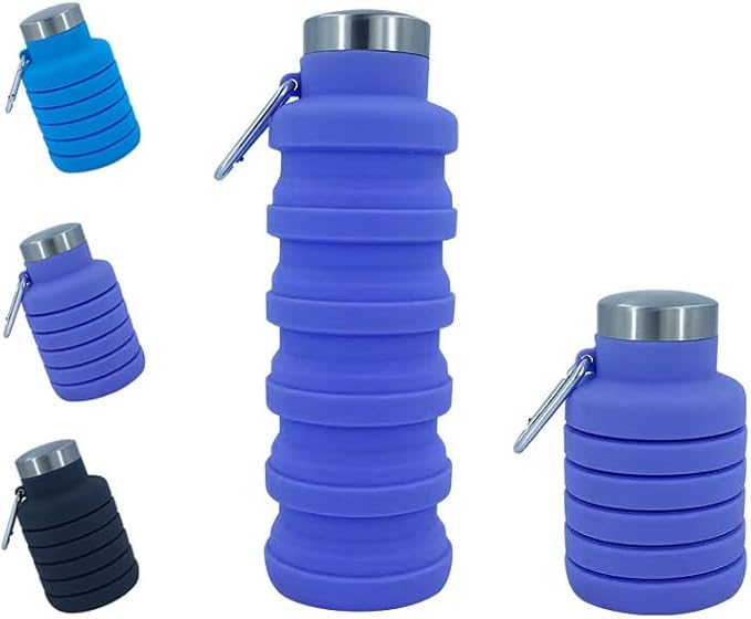 Collapsible Water Bottles 17oz, Odorless BPA-Free Silicone, Leak-Proof Foldable Reusable Bottle - Perfect for Travel Sports Gym Hiking Camping Cycling - Purple