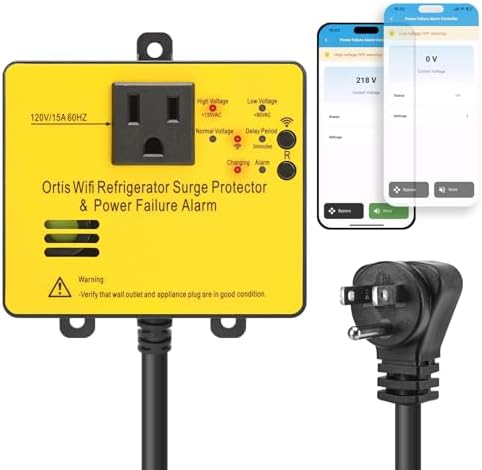 Wi-Fi Smart Power Failure Alarm with Surge Protector, Remotely Monitor and Control Your Refrigerator Via App, Ensuring the Safety of Refrigerator and Food Stored Inside, Yellow by SafeEfficientToolSwitches