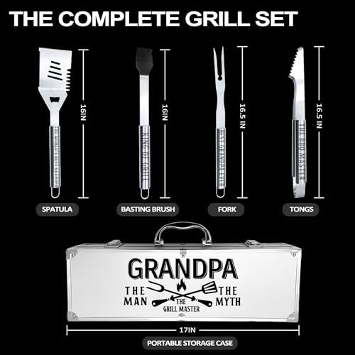 Grandpa Gifts, Gifts for Grandpa Fathers Day from Grandkids - Heavy Duty Grilling Accessories Kit for Backyard BBQ, Thick Stainless Steel Grill Utensils with Non-Slip Handle Tool Birthday - Image 3