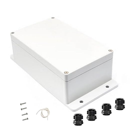 IP65 Weatherproof Junction Box ABS Plastic Electrical Enclosure with Fixed Ears M16 Cable Glands Project Case for Power Supply DIY Electronics 7.87 x4.72 x2.95 inch(200x120x75mm)