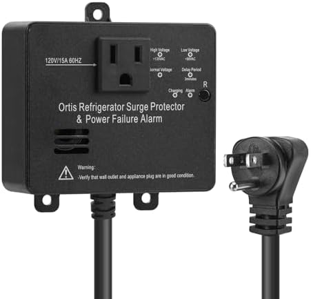 Ortis Refrigerator Surge Protector & Power Failure Alarm, Protects Against Voltage Abnormalities, with LED Indicator Light & 110dB Alarm, Ideal for Refrigerators, Freezers, and Sewage, Black by SafeEfficientToolSwitches