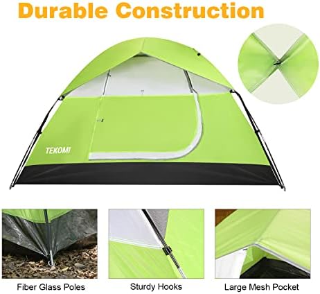 Camping Tent, TEKOMI Waterproof Family Dome Tent with Removable Rain Fly, Instant Cabin Tent for 60 Seconds Set Up, Advanced Venting Design, Fit Camp Backpacking Hiking Outdoor, Dark Green - Image 3