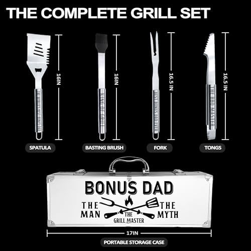 Bonus Dad Gifts, Bonus Dad Gifts for Him Fathers Day Heavy Duty Grilling Accessories Kit for Backyard BBQ, Thick Stainless Steel Grill Utensils with Non-Slip Handle Tool for Man on Birthday - Image 3