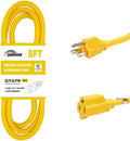Indoor/Outdoor Extension Cord, 12 Gauge 8FT Yellow, 3 Prong Heavy Duty, Weatherproof, UL Certified, 15A Power Cord for Outdoor Lights, Appliances, Lawn
