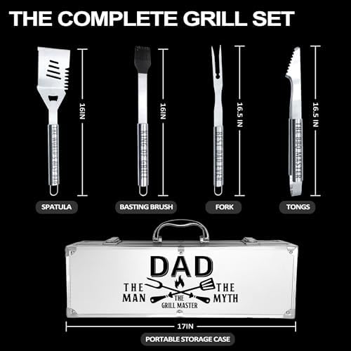 Dad Gifts, Dad Gifts from Daughter Son Fathers Day Heavy Duty Grilling Accessories Kit for Backyard BBQ, Birthday Present for Him Thick Stainless Steel Grill Utensils with Non-Slip Handle Tool Grill - Image 3