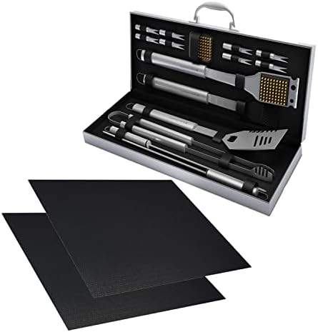 Home-Complete 18-piece BBQ Grill Set, 16-pc Stainless Steel Barbecue Tools Kit with Aluminum Case and 2-Pack BBQ Grill Mats by Home-Complete