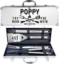 Poppy Gifts, Poppy Gifts for Grandpa from Grandkids Fathers Day Heavy Duty Grilling Accessories Kit for Backyard BBQ, Thick Stainless Steel Grill Utensils with Non-Slip Handle Tool for Man on Birthday by JNDJE