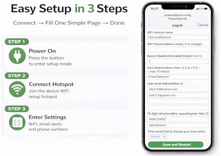 WiFi Power Outage Alarm Detector, Power Failure & Restoration Alerts with SMS Text, Email & Audible Alarm - Image 5