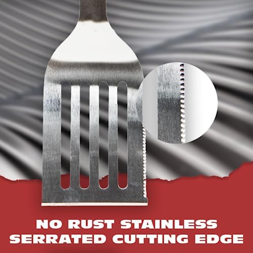 BBQ-AID Pro BBQ Metal Spatula - 17" Barbecue Spatula Stainless Steel with Serrated Knife Edge - Acacia Wood Handle - Heavy Duty Built to Last - Image 5