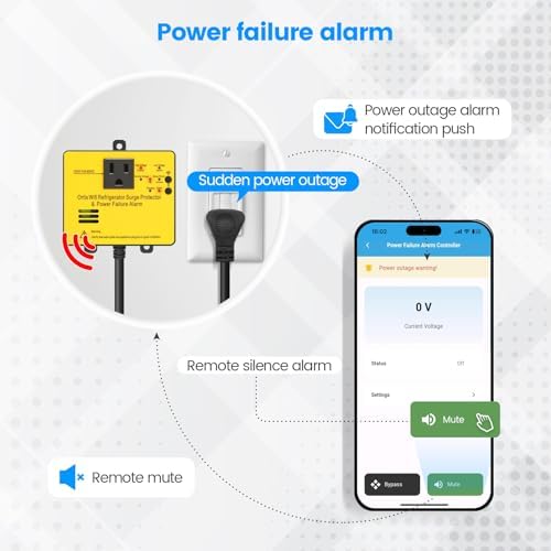 Wi-Fi Smart Power Failure Alarm with Surge Protector, Remotely Monitor and Control Your Refrigerator Via App, Ensuring the Safety of Refrigerator and Food Stored Inside, Yellow - Image 5